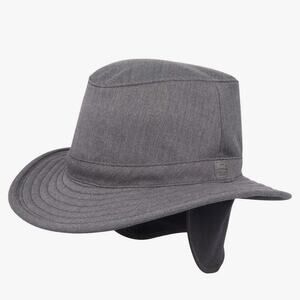 Tilley TW107 Uptown Fedora with Tuckaway Earlaps 7 1/8 Charcoal